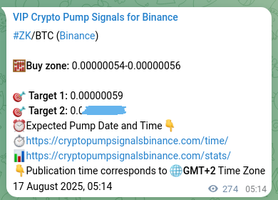 Signal documentation: Evidence of ZK pump on Binance, 17 August 2025, 12:51 Trading evidence: ZK signal performance on Binance, 17 August 2025, 12:51