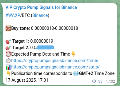 Pump validation: WAXP signal confirmation on Binance, 17 August 2025, 17:55