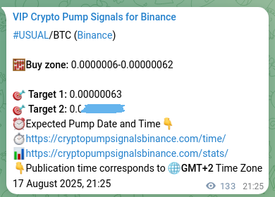Trading proof verification: USUAL signal on Binance, 18 August 2025, 01:05 Crypto pump signal proof: USUAL on Binance, 18 August 2025, 01:05