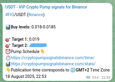 Real-time proof of FIO pump signal on Binance, 19 August 2025, 08:41