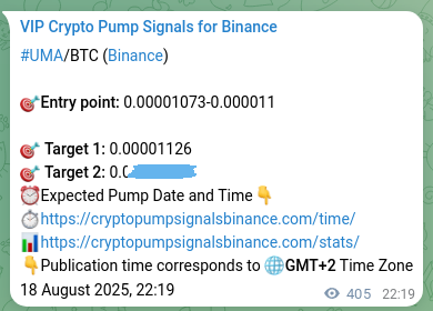 Binance trading signal proof for UMA pump, 19 August 2025, 09:33 Trading accuracy: UMA signal validation on Binance, 19 August 2025, 09:33