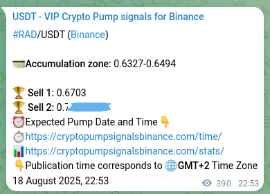 Verification image for RAD pump signal on Binance at 19 August 2025, 09:43