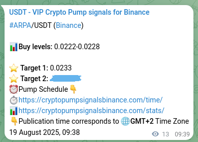 Authenticated ARPA pump signal on Binance, 19 August 2025, 09:59