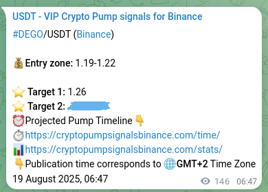 Signal proof for DEGO pump on Binance at 19 August 2025, 10:50