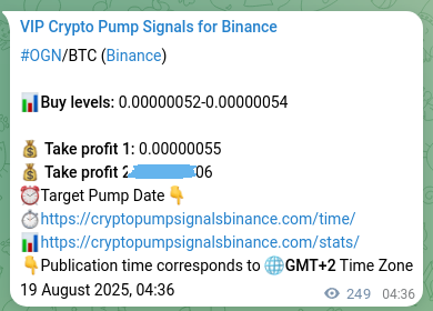 Pump evidence analysis: OGN signal delivery on Binance, 19 August 2025, 11:30 Crypto pump signal proof: OGN on Binance, 19 August 2025, 11:30