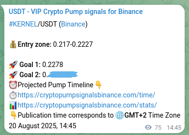 Binance pump signal proof for KERNEL on 20 August 2025, 16:50
