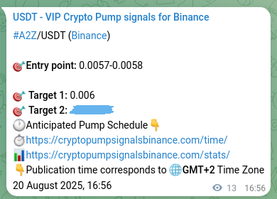 Signal verification: A2Z pump on Binance at 20 August 2025, 17:17