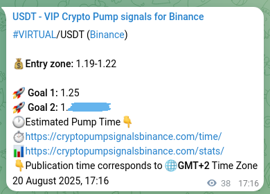 Verification image for VIRTUAL pump signal on Binance at 20 August 2025, 18:14
