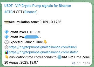 Crypto signal proof: STG pump on Binance, 20 August 2025, 18:22