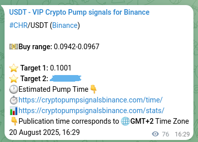Market signal proof: CHR pump from Binance, 20 August 2025, 18:34