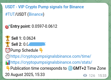 TUT pump verification image from Binance, 20 August 2025, 19:01
