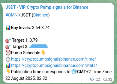 Binance trading signal proof for OMNI pump, 22 August 2025, 03:08