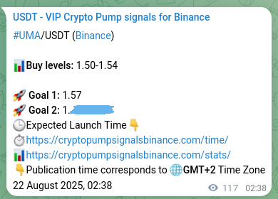 Crypto market signal proof: UMA pump on Binance, 22 August 2025, 05:53