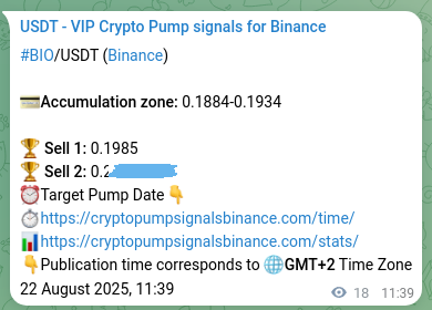 Crypto signal proof: BIO pump on Binance, 22 August 2025, 12:09
