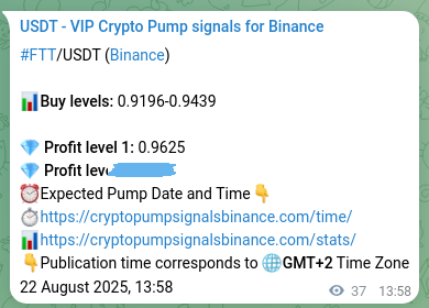 Binance pump signal verification for FTT at 22 August 2025, 15:00