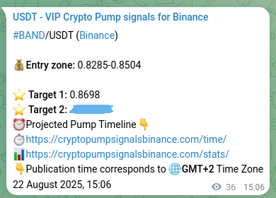 Crypto pump signal confirmation: BAND on Binance, 22 August 2025, 16:05