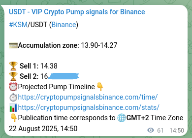 Binance exchange signal confirmation for KSM, 22 August 2025, 16:29