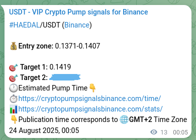 Proof of HAEDAL pump signal on Binance at 24 August 2025, 00:24
