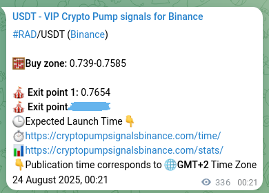 Binance signal verification for RAD pump, 24 August 2025, 09:40