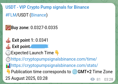 Crypto pump signal analytics for FLM on Binance, 25 August 2025, 05:41 Crypto pump signal analytics for FLM on Binance, 25 August 2025, 05:41