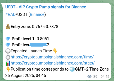 Explore the crypto trading signal verification for RAD pump on Binance, 25 August 2025, 07:14 Crypto trading signal verification: RAD pump on Binance, 25 August 2025, 07:14