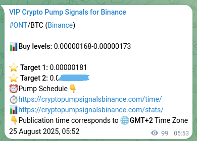 Crypto trading signal proof: ONT pump on Binance, 25 August 2025, 08:36 ONT pump signal verification from Binance, timestamp: 25 August 2025, 08:36