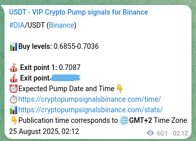 Verify the crypto pump signal confirmation for DIA on Binance, 25 August 2025, 18:52 Crypto pump signal confirmation: DIA on Binance, 25 August 2025, 18:52