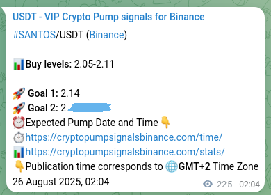 View the signal proof for SANTOS pump on Binance at 26 August 2025, 08:18 Signal proof for SANTOS pump on Binance at 26 August 2025, 08:18