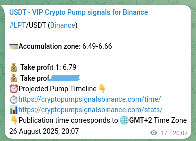 Crypto pump signal proof: Verify LPT on Binance, 26 August 2025, 20:35 Crypto pump signal proof: LPT on Binance, 26 August 2025, 20:35