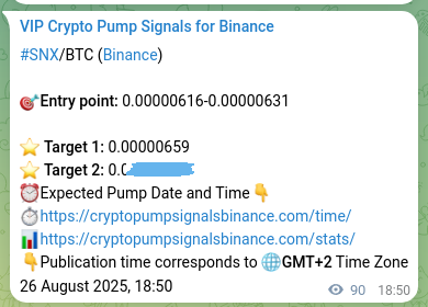 Signal performance review: SNX pump authentication on Binance, 26 August 2025, 21:20 Binance trading signal proof for SNX pump, 26 August 2025, 21:20