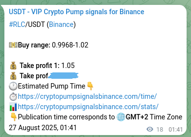 Crypto pump signal proof: Verify RLC on Binance, 27 August 2025, 02:10 Crypto pump signal proof: RLC on Binance, 27 August 2025, 02:10