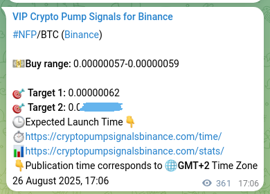 Crypto trading signal proof: NFP pump on Binance, 27 August 2025, 03:06 Pump validation: NFP signal confirmation on Binance, 27 August 2025, 03:06