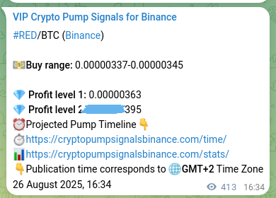 Market validation: Confirm RED pump proof on Binance, 27 August 2025, 04:02 Pump evidence: RED signal delivery on Binance, 27 August 2025, 04:02