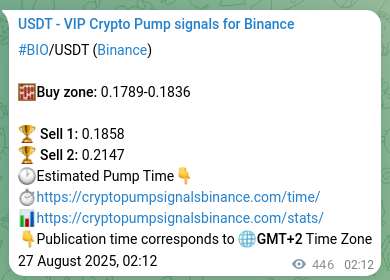 Access the Binance pump signal confirmation for BIO at 27 August 2025, 14:33 Binance pump signal confirmation for BIO at 27 August 2025, 14:33