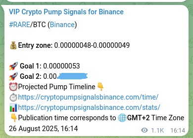 Pump authentication: Verify RARE signal on Binance, 27 August 2025, 22:53 Proof of RARE pump signal on Binance at 27 August 2025, 22:53