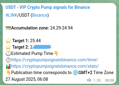 View the trading signal verification for LINK pump from Binance, 28 August 2025, 16:01 Trading signal verification: LINK pump from Binance, 28 August 2025, 16:01