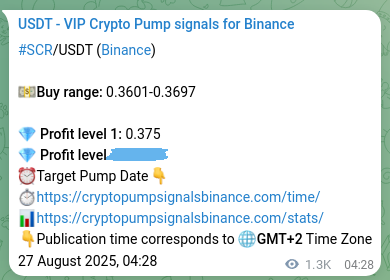 View the signal verification for SCR on Binance, 28 August 2025, 16:32 SCR signal verification on Binance, 28 August 2025, 16:32