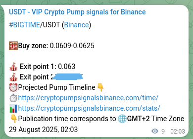 Crypto pump signal proof: Verify BIGTIME on Binance, 29 August 2025, 02:16 Crypto pump signal proof: BIGTIME on Binance, 29 August 2025, 02:16