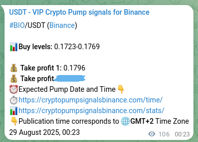Trading signal proof: BIO pump from Binance, 29 August 2025, 03:19 Trading signal proof: BIO pump from Binance, 29 August 2025, 03:19