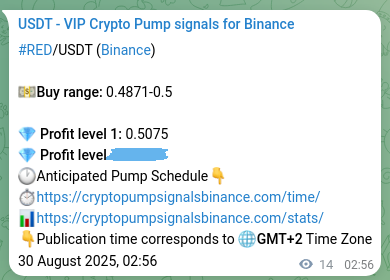 Crypto pump signal proof: Verify RED on Binance, 30 August 2025, 03:18 Crypto pump signal proof: RED on Binance, 30 August 2025, 03:18
