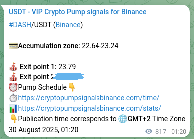 View the proof of DASH pump signal on Binance at 31 August 2025, 00:01 Proof of DASH pump signal on Binance at 31 August 2025, 00:01