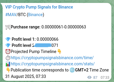 Binance pump signal proof for MAV on 31 August 2025, 09:57