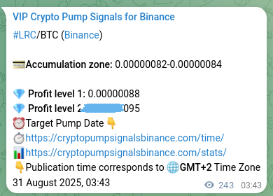 Pump evidence: LRC signal delivery on Binance, 31 August 2025, 10:28