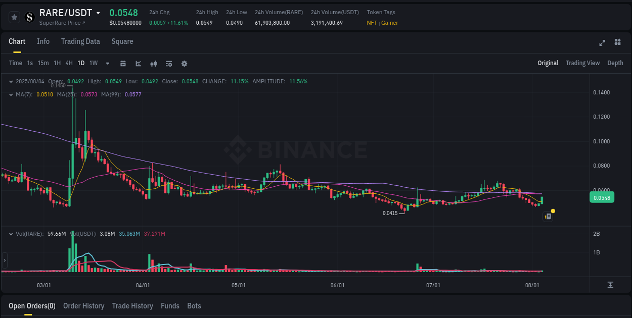 Learn about the RARE price movement analysis from Binance, 04 August 2025, 19:34 RARE trading report showing pump trends on Binance, 04 August 2025, 19:34
