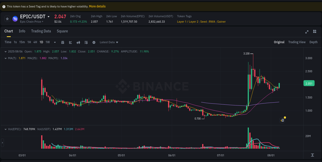 Assess institutional activity: EPIC pump analysis on Binance, 06 August 2025, 09:05 Institutional flow analysis: EPIC pump on Binance, 06 August 2025, 09:05