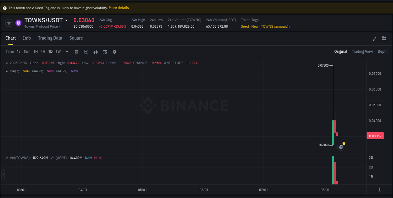 Crypto trading report: TOWNS pump on Binance, 07 August 2025, 10:09 Crypto trading report: TOWNS pump on Binance, 07 August 2025, 10:09