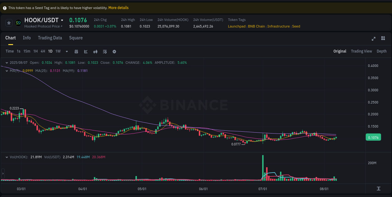 Identify momentum catalysts: HOOK price acceleration on Binance, 07 August 2025, 21:55 Momentum catalyst: HOOK price acceleration on Binance, 07 August 2025, 21:55
