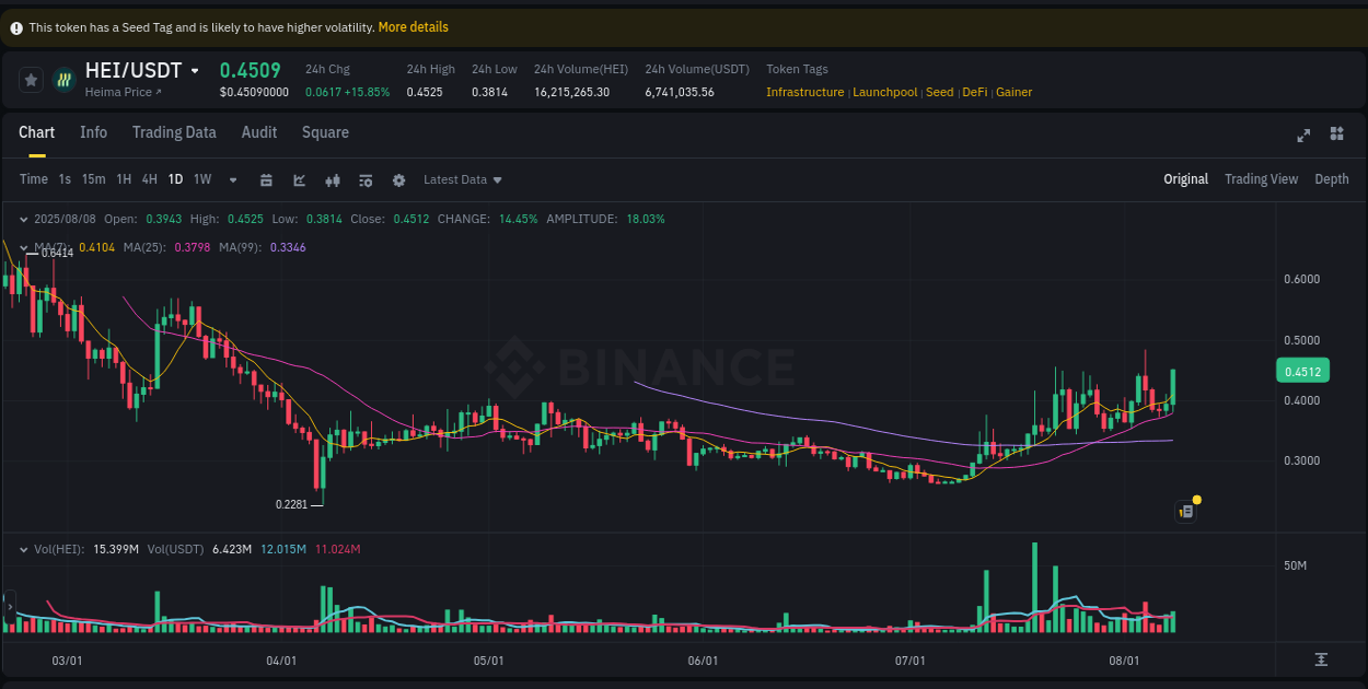 Analyze the crypto trading report for HEI pump on Binance, 08 August 2025, 21:04 Crypto trading analysis: HEI pump on Binance, 08 August 2025, 21:04
