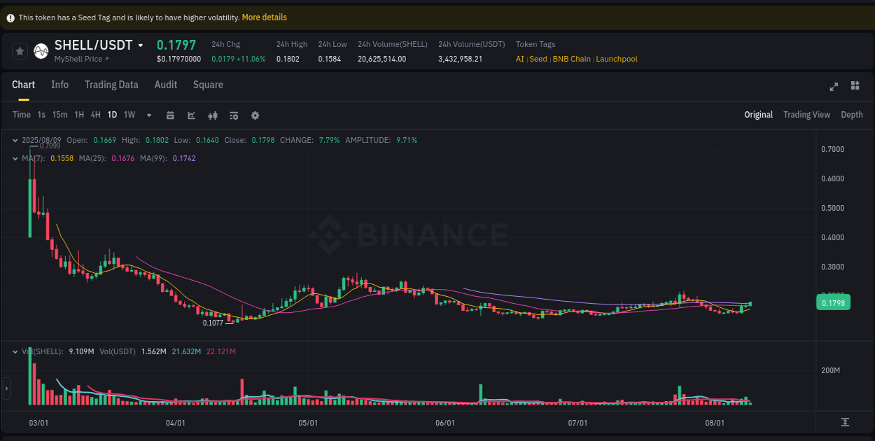 Access trading analytics for SHELL pump report from Binance, 09 August 2025, 11:05 Trading analytics: SHELL pump report from Binance, 09 August 2025, 11:05