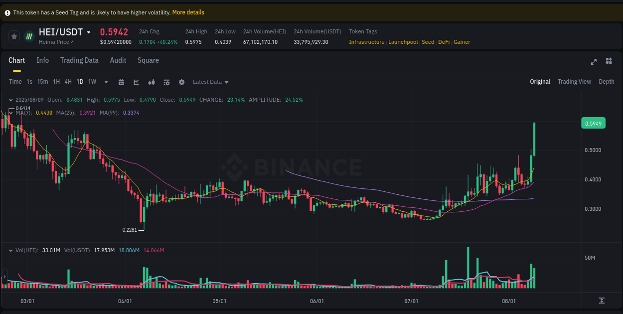 Examine technical patterns: HEI bullish explosion on Binance, 09 August 2025, 13:34 Technical breakdown: HEI bullish breakout on Binance, 09 August 2025, 13:34